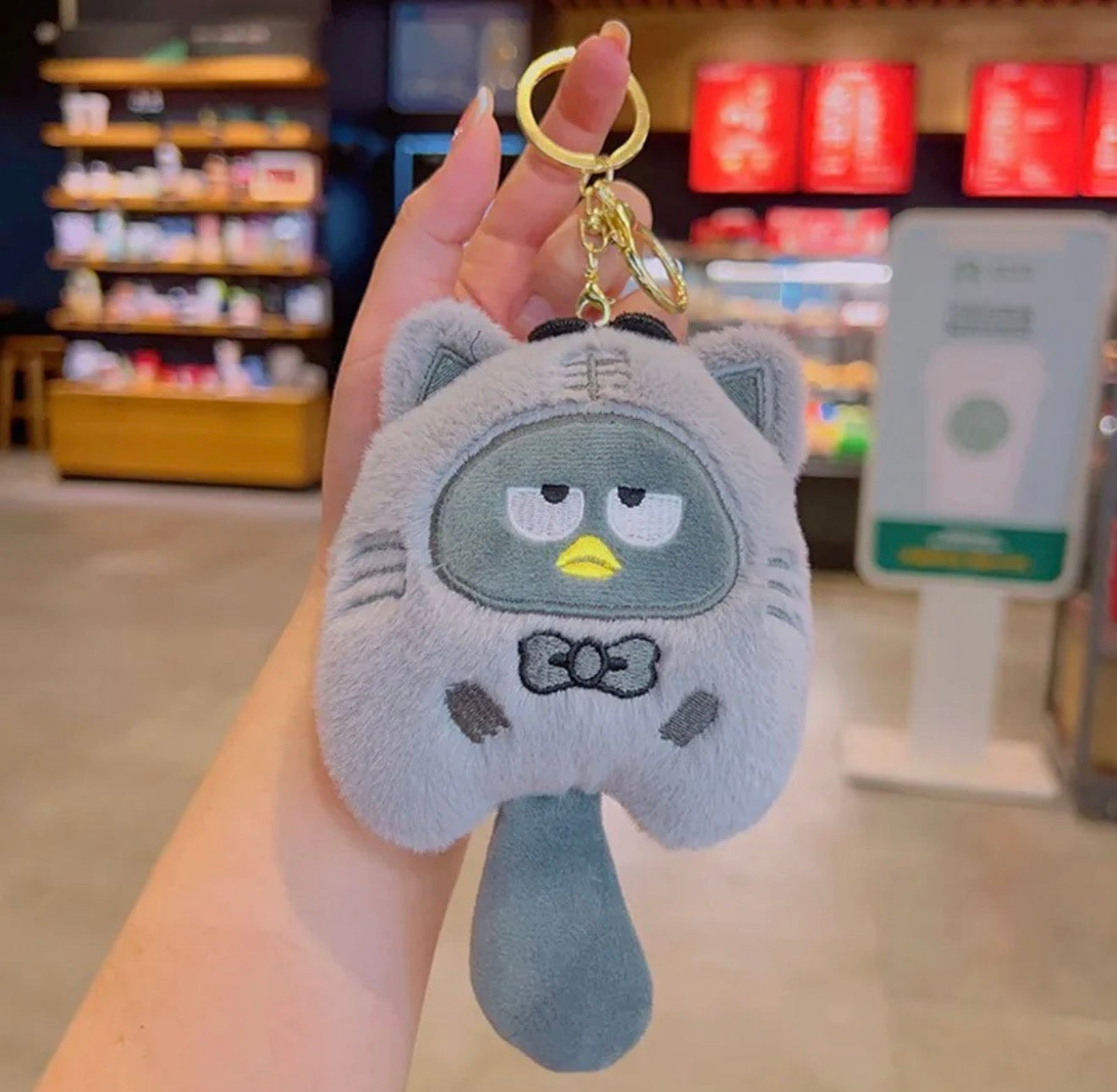 🩶🐧 Badtz-Maru Gray Cat Plush Bag Charm 🐧🩶
