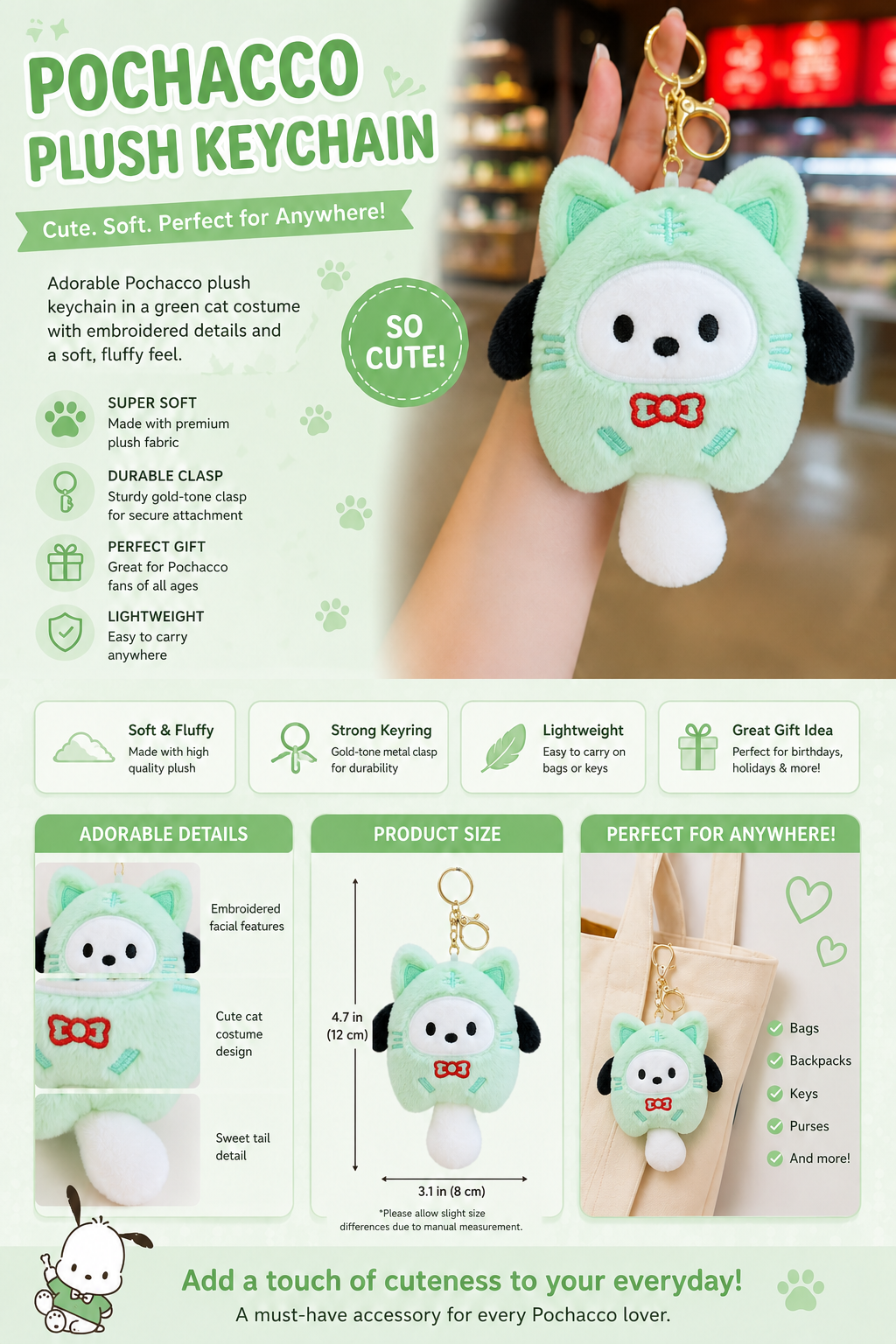 ✨🐶 Pochacco Mint Cat Plush Bag Charm 🐶✨