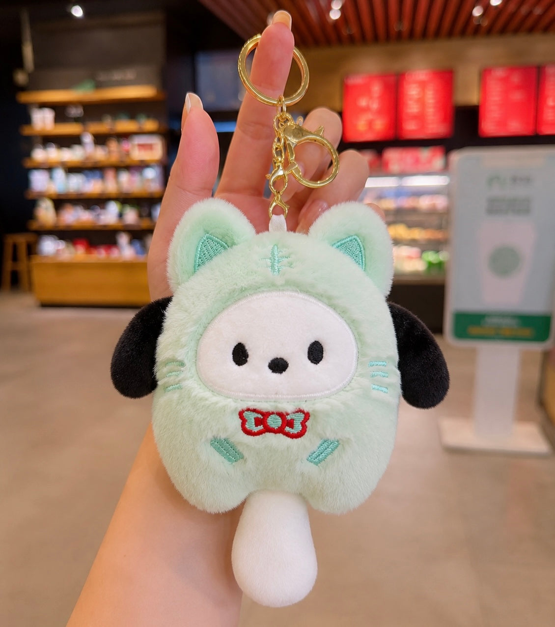 ✨🐶 Pochacco Mint Cat Plush Bag Charm 🐶✨