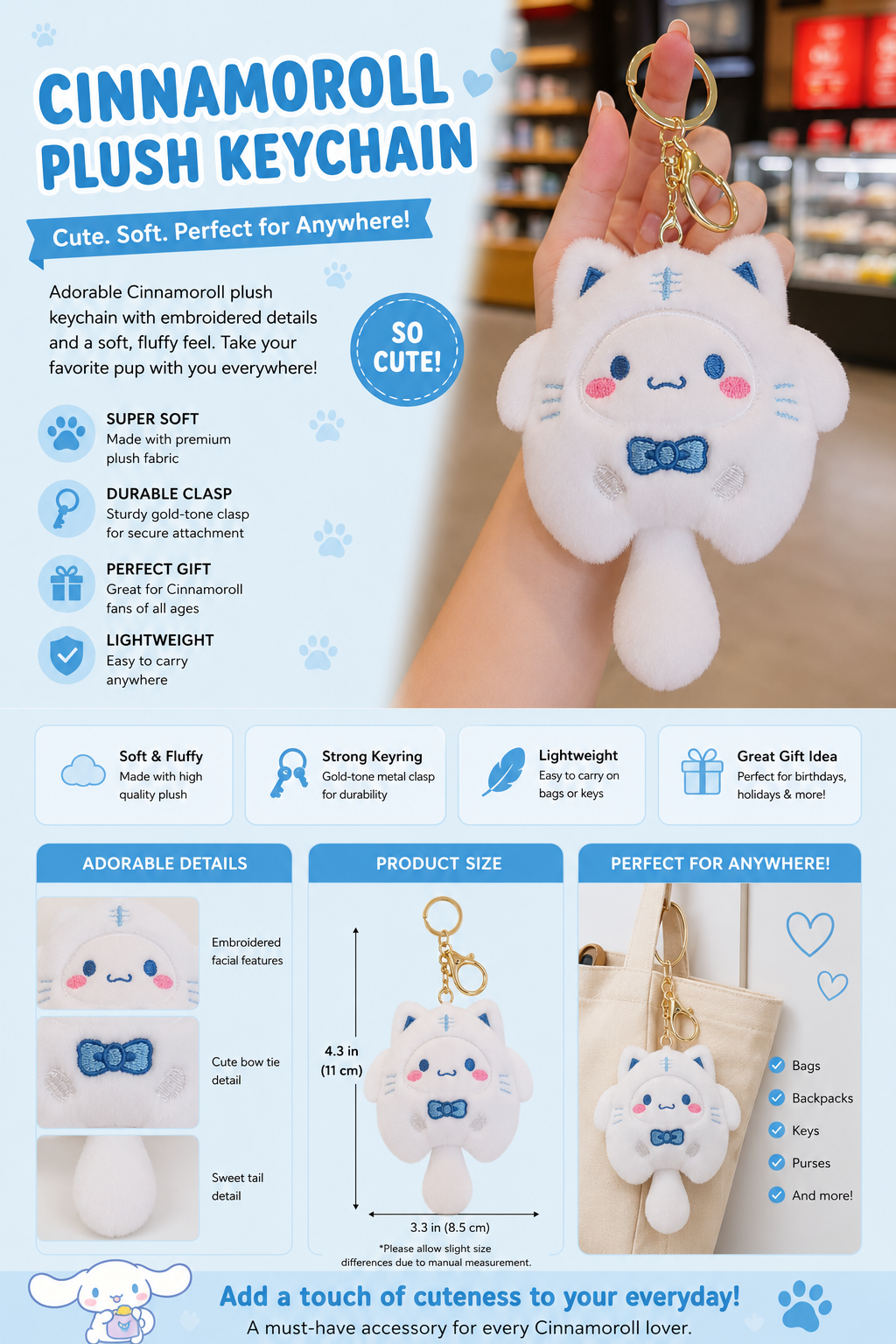🤍☁️ Cinnamoroll Blue Cat Plush Bag Charm ☁️🤍
