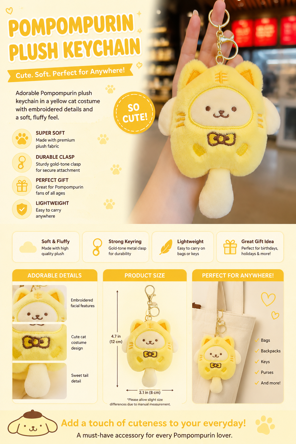 ✨🍮 Pompompurin Yellow Cat Plush Bag Charm 🍮✨