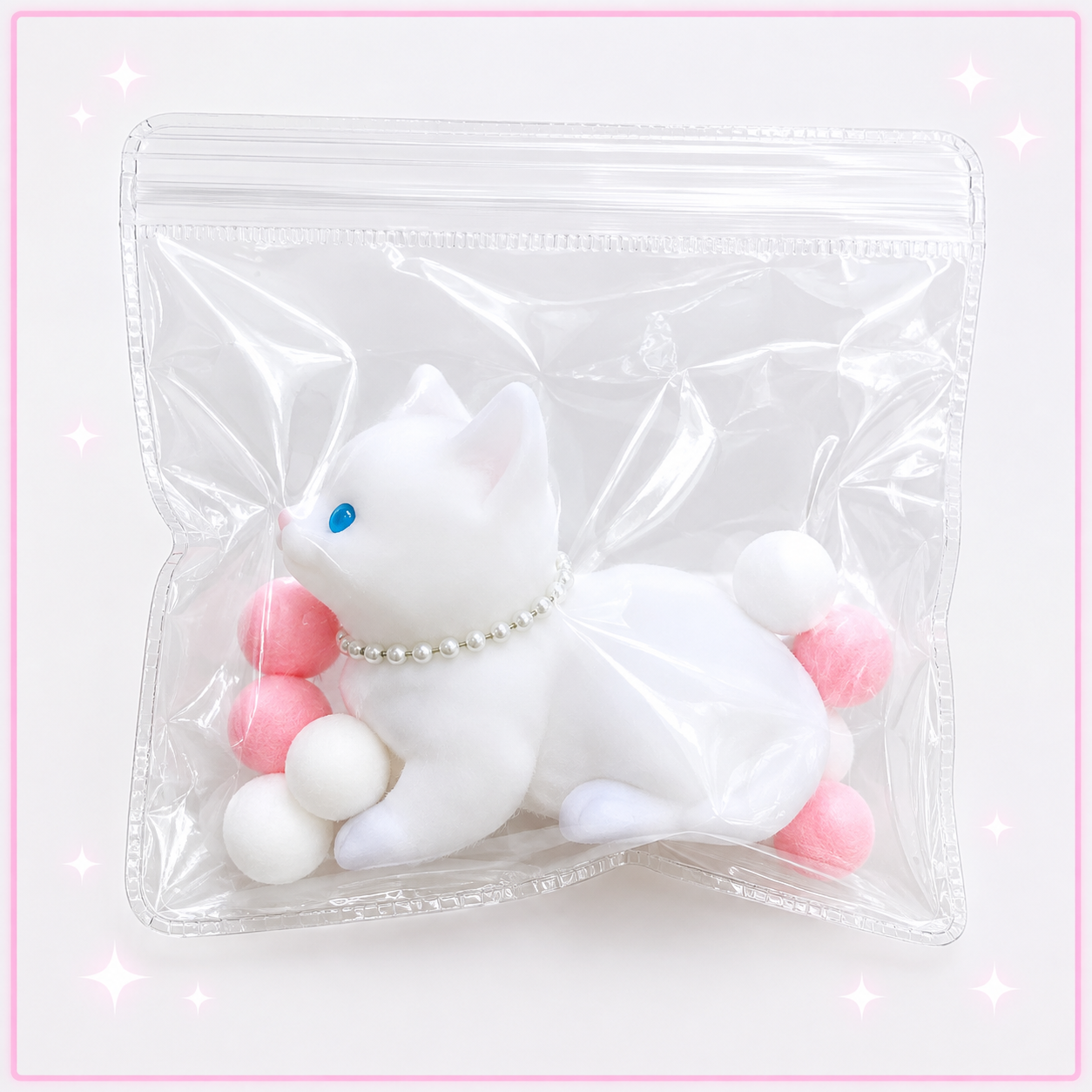 🌸🐱White Fortune Cat Squishy with Pink Accents & Pearl Necklace 🎀✨