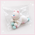 🐱🩵 Kawaii White Cat Squishy with Blue Puff Balls & Pearl Necklace 🎀✨ Soft & Squeezable Fidget Toy