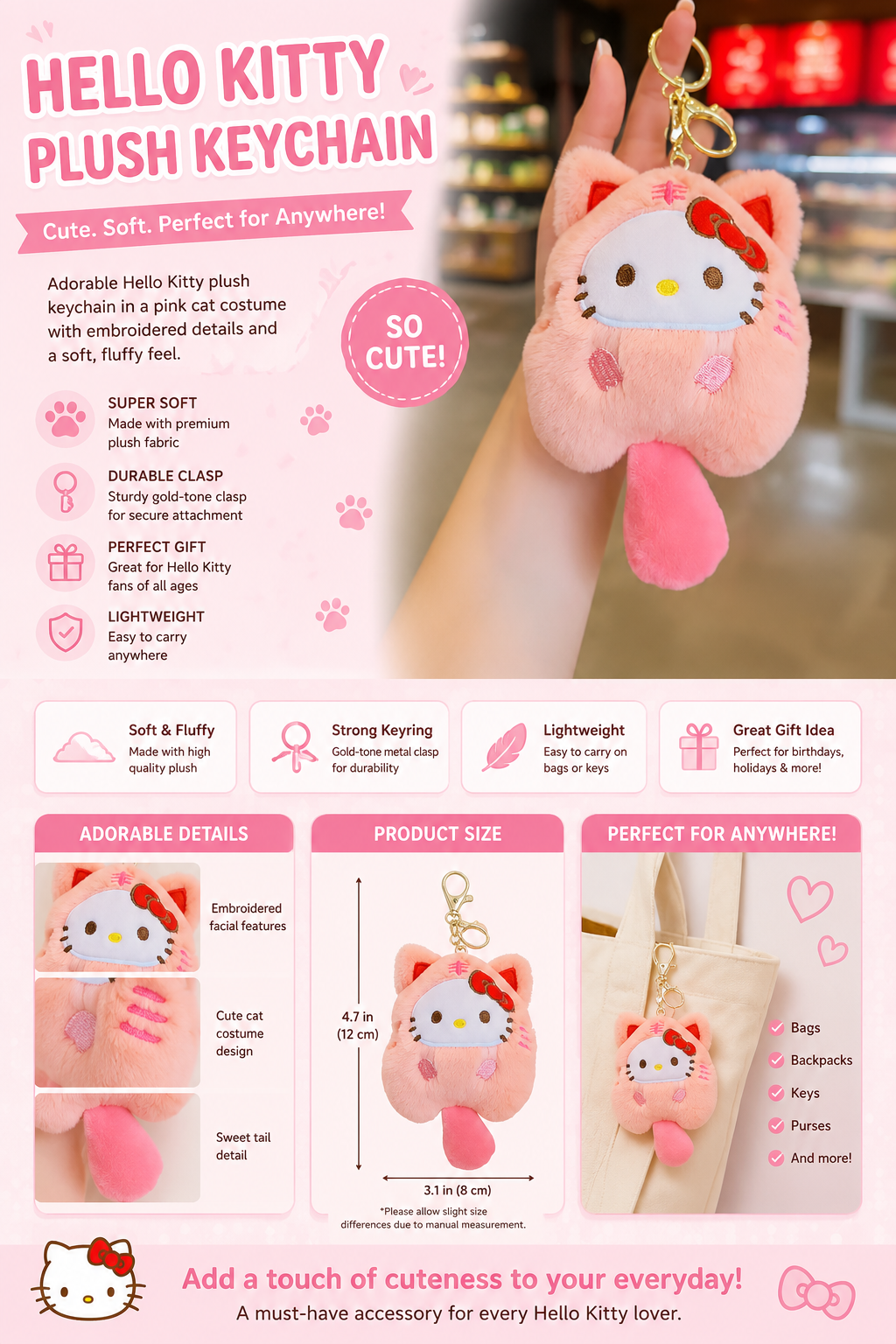 ✨🐱 Hello Kitty Pink Cat Plush Bag Charm 🐱✨